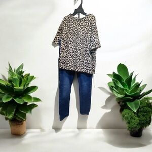 GB Girls Leopard shirt Wonder Nation Navy Blue Jeans size 8